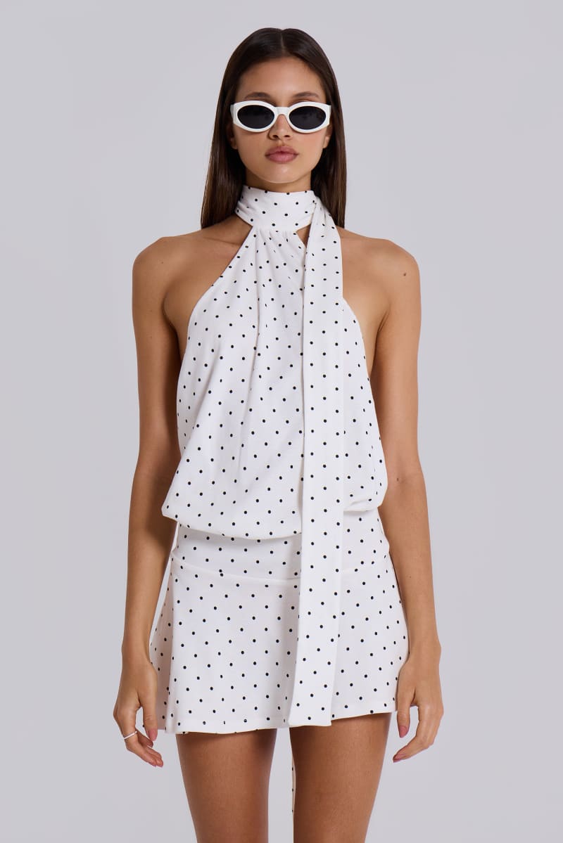 jaded london enya backless mini dress in polkadot Jaded London Enya Backless mini dress