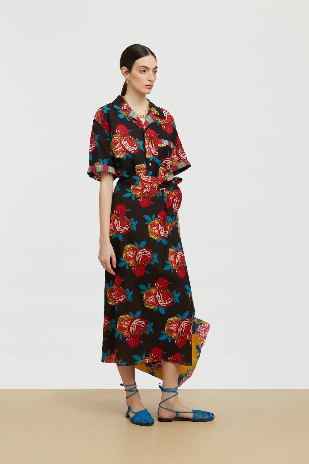 Lisa Corti camicia hawaian bold rose black