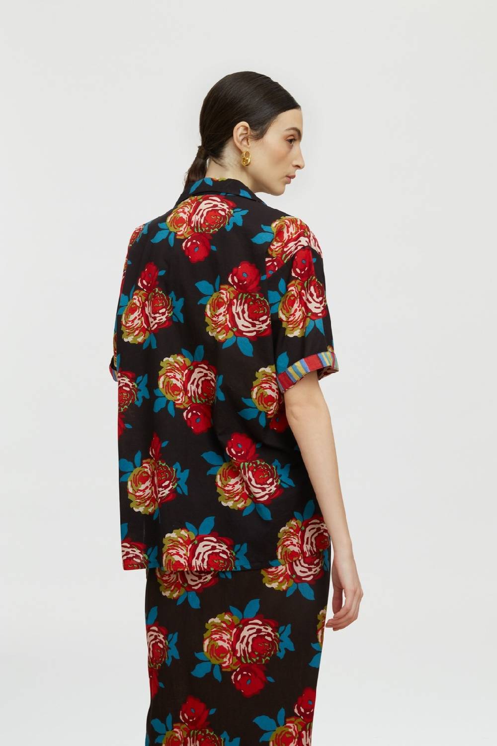 Lisa Corti camicia hawaian bold rose black