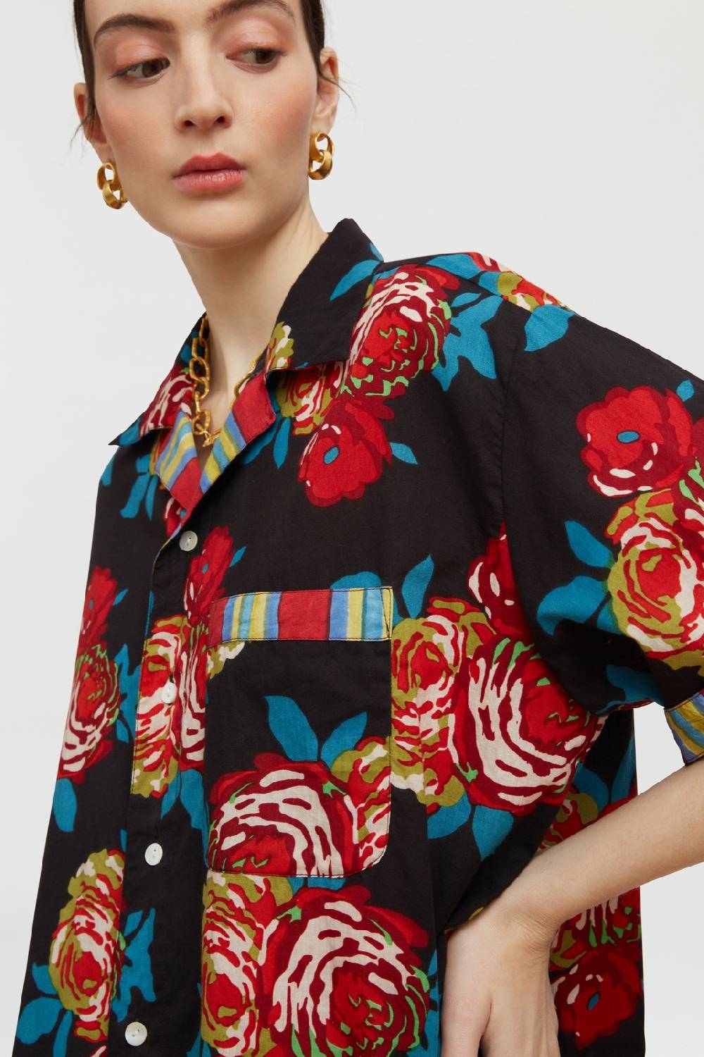 Lisa Corti camicia hawaian bold rose black